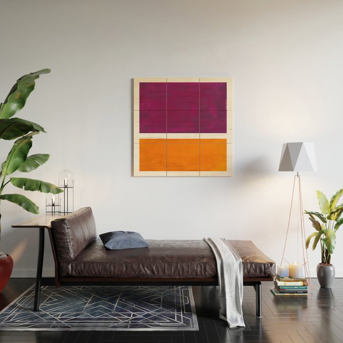 Purple Wine Yellow OchreMid Century Modern Abstract Minimalist Rothko Color Field Squares Wood Wall Art Gallery Image 2