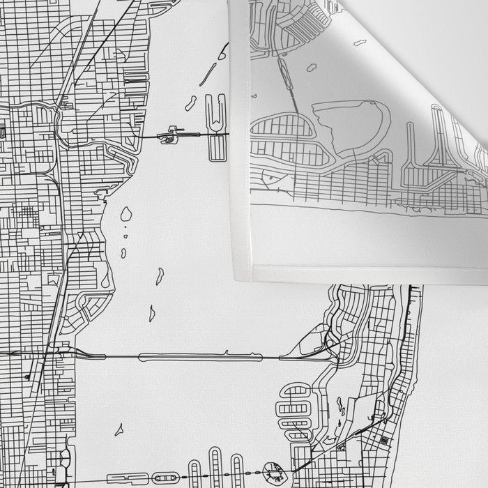 Miami White Map Wall Tapestry Gallery Image 3