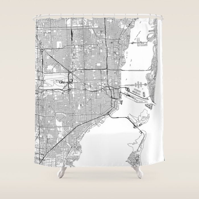 Miami White Map Shower Curtain Gallery Image 1