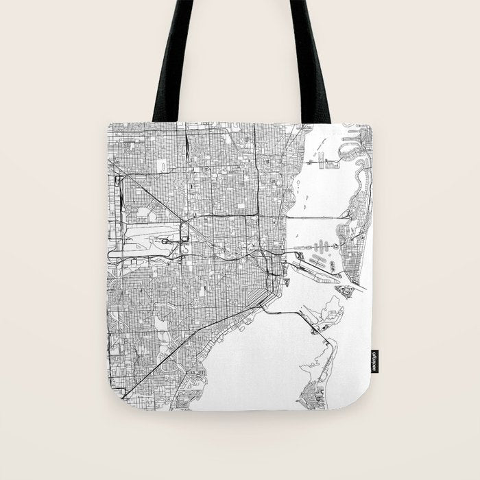Miami White Map Tote Bag Gallery Image 1