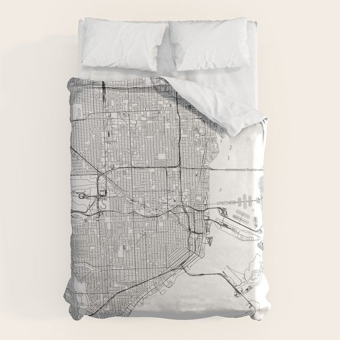Miami White Map Duvet Cover Gallery Image 1