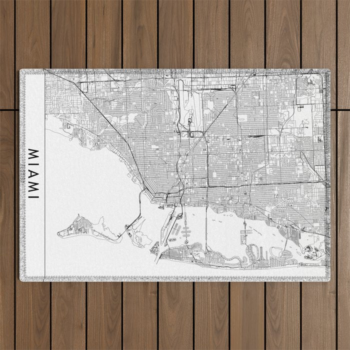 Miami White Map Outdoor Rug Gallery Image 1