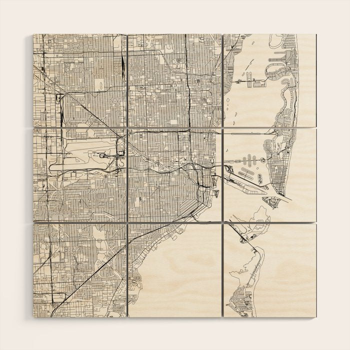 Miami White Map Wood Wall Art Gallery Image 1
