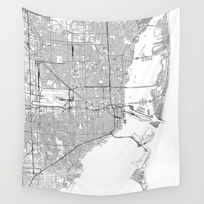 Miami White Map Wall Tapestry Gallery Image 4