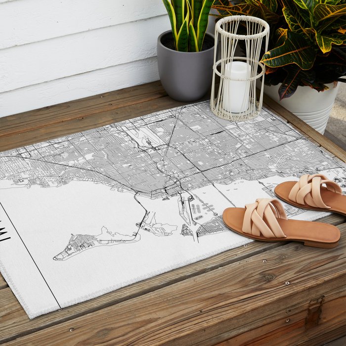 Miami White Map Outdoor Rug Gallery Image 2