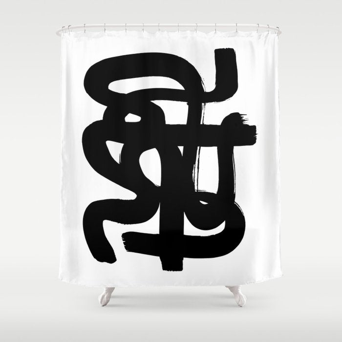 Slithering Ink White Background Shower Curtain Gallery Image 1