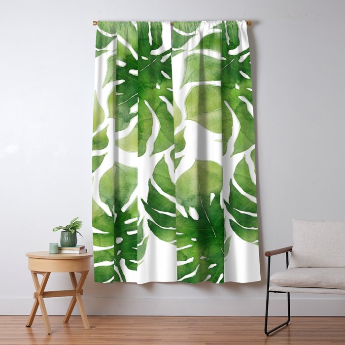 Monstera watercolor I Window Curtain Gallery Image 5