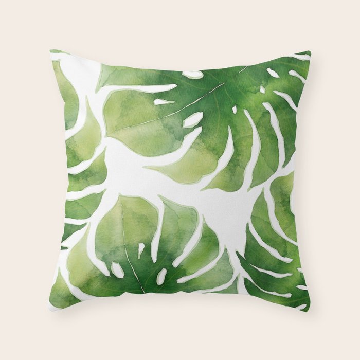 Monstera watercolor I Throw Pillow Gallery Image 6