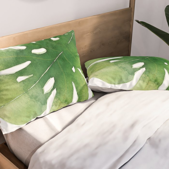 Monstera watercolor I Pillow Sham Gallery Image 2