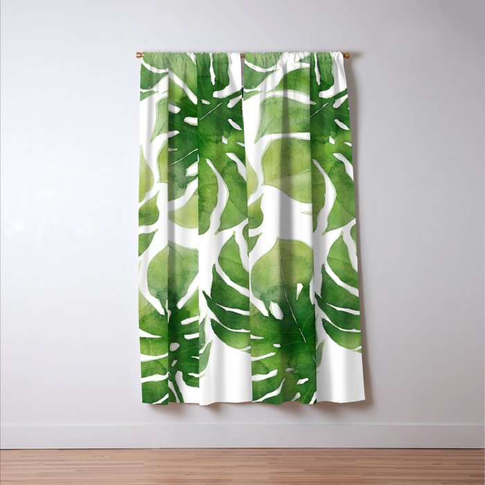 Monstera watercolor I Window Curtain Gallery Image 3