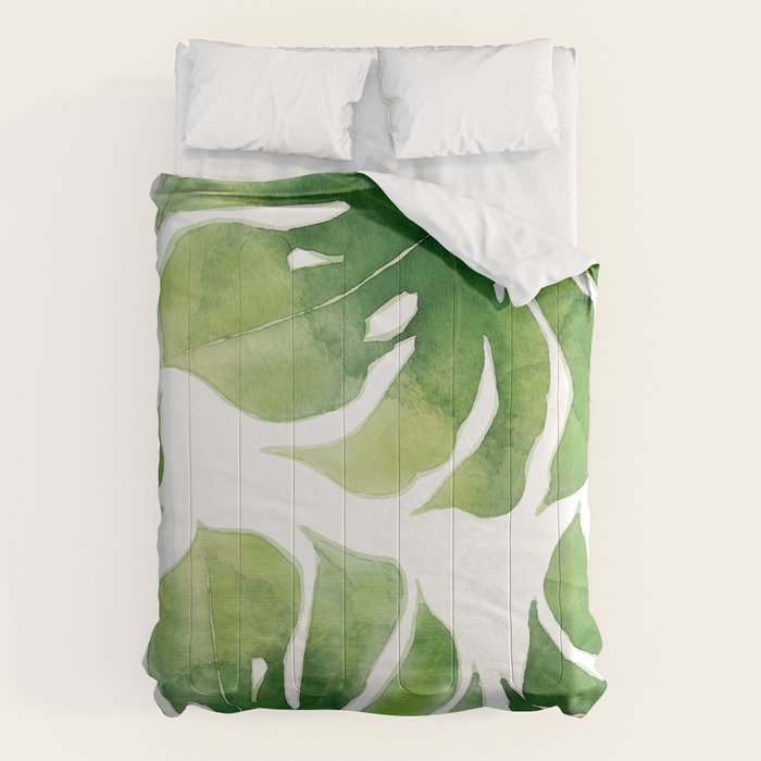 Monstera watercolor I Comforter Gallery Image 6