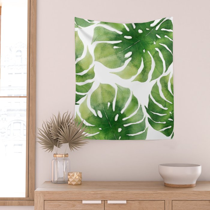 Monstera watercolor I Wall Tapestry Gallery Image 2