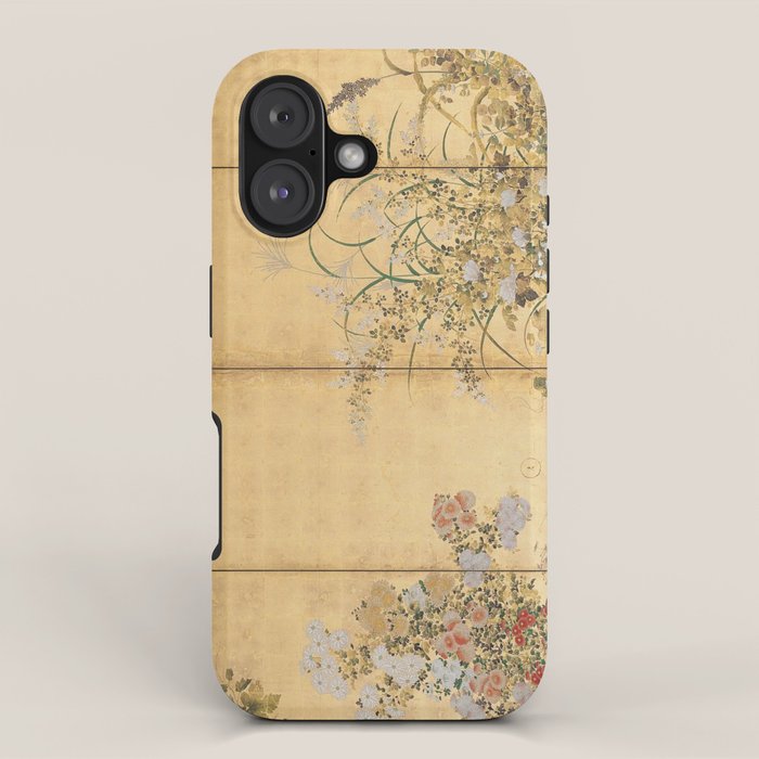Japanese Edo Period Six-Panel Gold Leaf Screen - Spring and Autumn Flowers iPhone Case Gallery Image 1