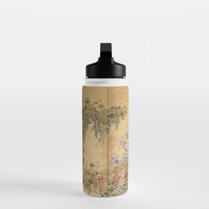 Japanese Edo Period Six-Panel Gold Leaf Screen - Spring and Autumn Flowers Water Bottle Gallery Image 3