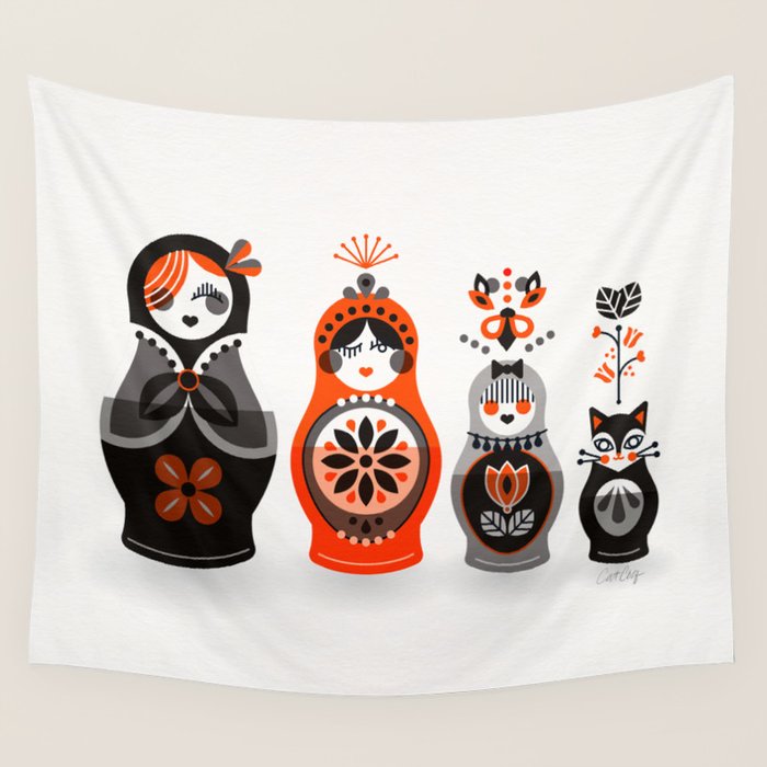 Russian Nesting Dolls - Red & Black Wall Tapestry Gallery Image 1
