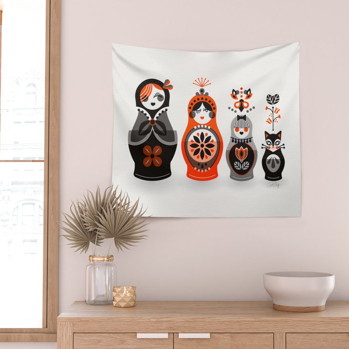 Russian Nesting Dolls - Red & Black Wall Tapestry Gallery Image 2