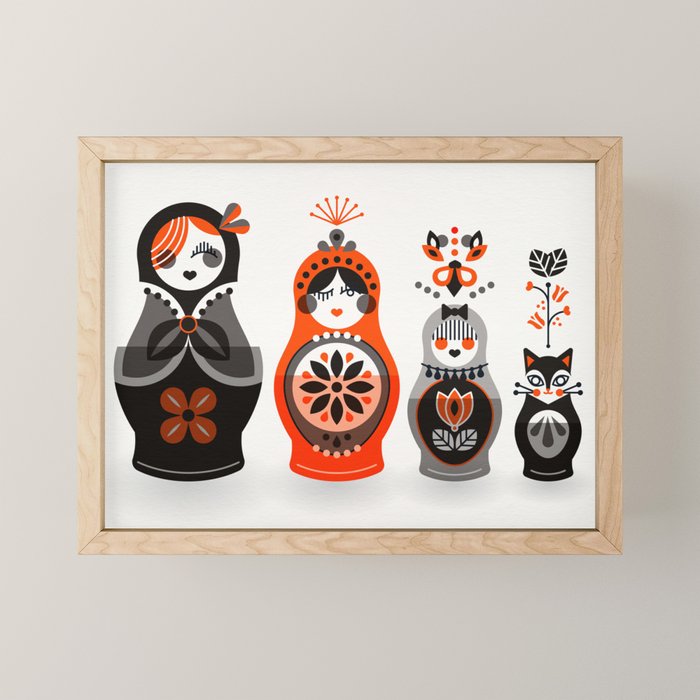 Russian Nesting Dolls - Red & Black Mini Art Print Gallery Image 1