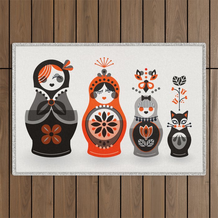 Russian Nesting Dolls - Red & Black Outdoor Rug Gallery Image 1