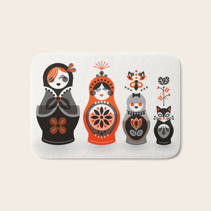 Russian Nesting Dolls - Red & Black Bath Mat Gallery Image 1