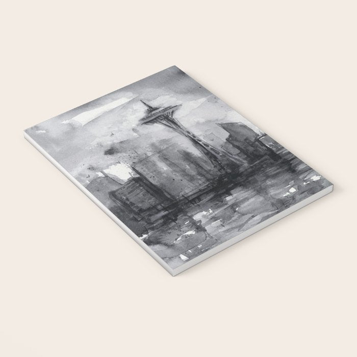 Seattle Skyline Painting Watercolor Black and White Space Needle Notebook Gallery Image 3