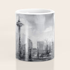 Seattle Skyline Painting Watercolor Black and White Space Needle Coffee Mug Gallery Image 4