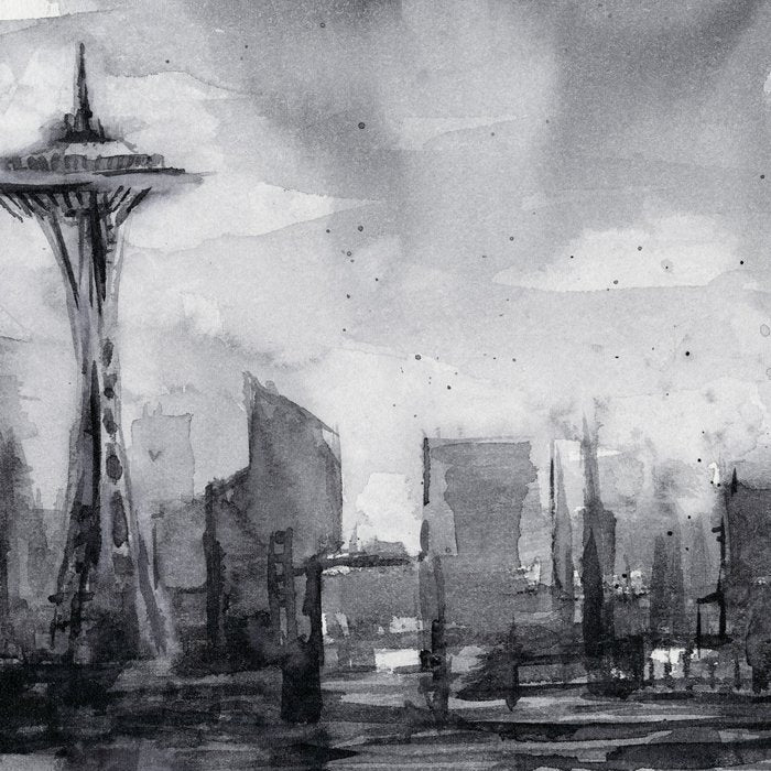 Seattle Skyline Painting Watercolor Black and White Space Needle Coffee Mug Gallery Image 2