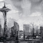 Seattle Skyline Painting Watercolor Black and White Space Needle Coffee Mug Gallery Image 2