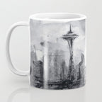 Seattle Skyline Painting Watercolor Black and White Space Needle Coffee Mug Gallery Image 3