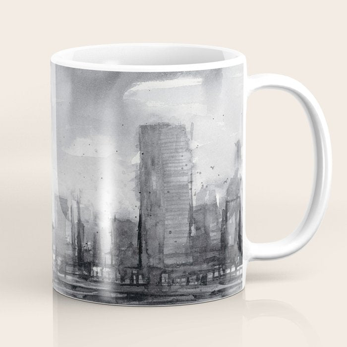 Seattle Skyline Painting Watercolor Black and White Space Needle Coffee Mug Gallery Image 1
