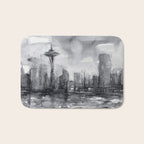 Seattle Skyline Painting Watercolor Black and White Space Needle Bath Mat Gallery Image 1