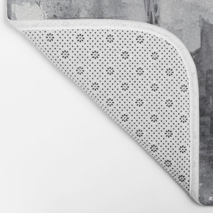 Seattle Skyline Painting Watercolor Black and White Space Needle Bath Mat Gallery Image 2