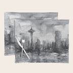 Seattle Skyline Painting Watercolor Black and White Space Needle Placemat Gallery Image 1