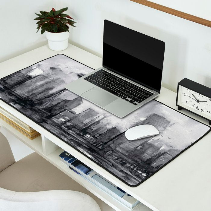 Seattle Skyline Painting Watercolor Black and White Space Needle Desk Mat Gallery Image 2