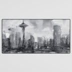 Seattle Skyline Painting Watercolor Black and White Space Needle Desk Mat Gallery Image 3
