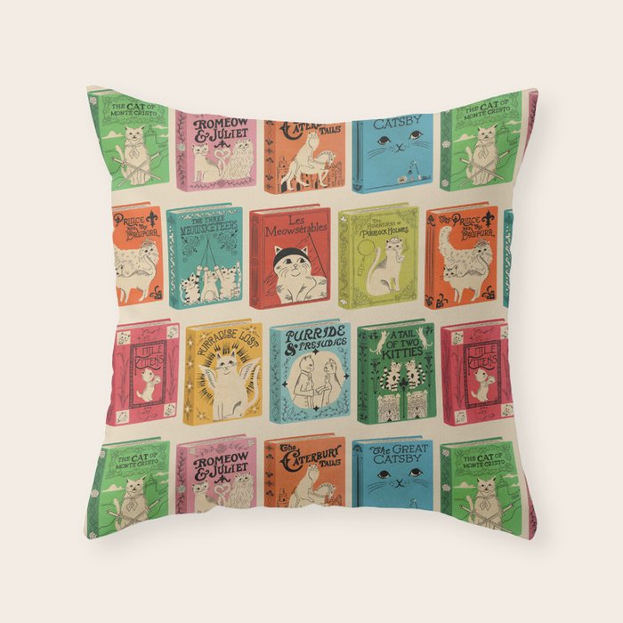 Meowsterpieces of Kiterature - Cat Literature Puns Throw Pillow Gallery Image 1