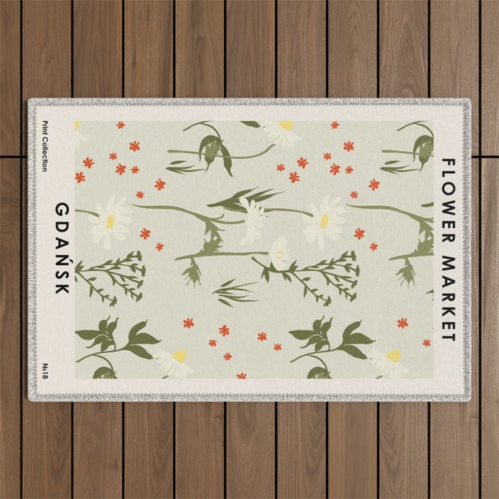 Flower market, Gdansk, Botanical Vintage art Outdoor Rug Gallery Image 1