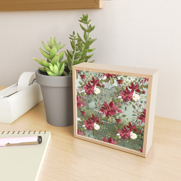Watercolor botanical green burgundy ivory christmas floral Mini Art Print Gallery Image 2