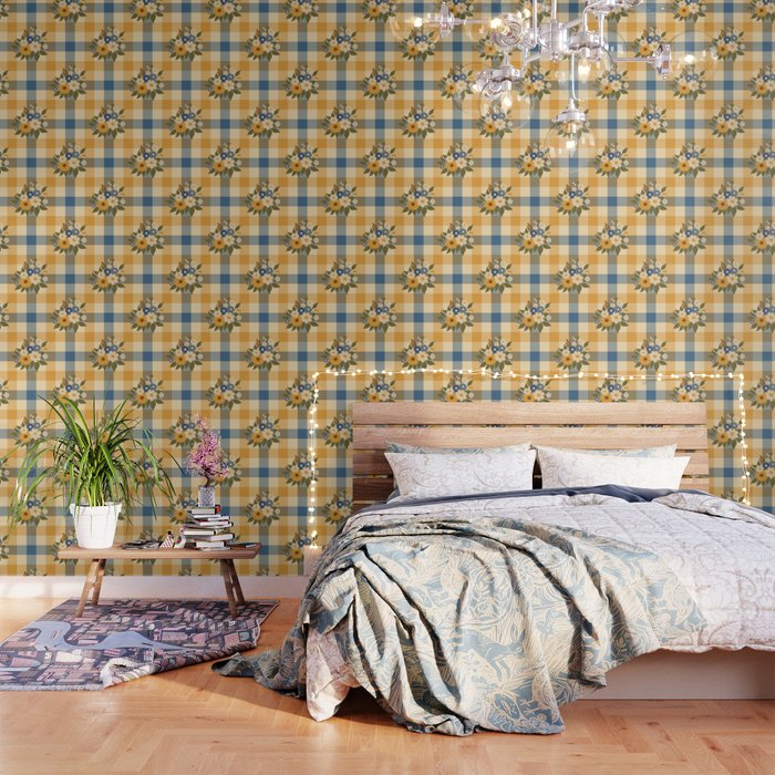 Country Retro Cottage Flowers plaid Wallpaper Gallery Image 3