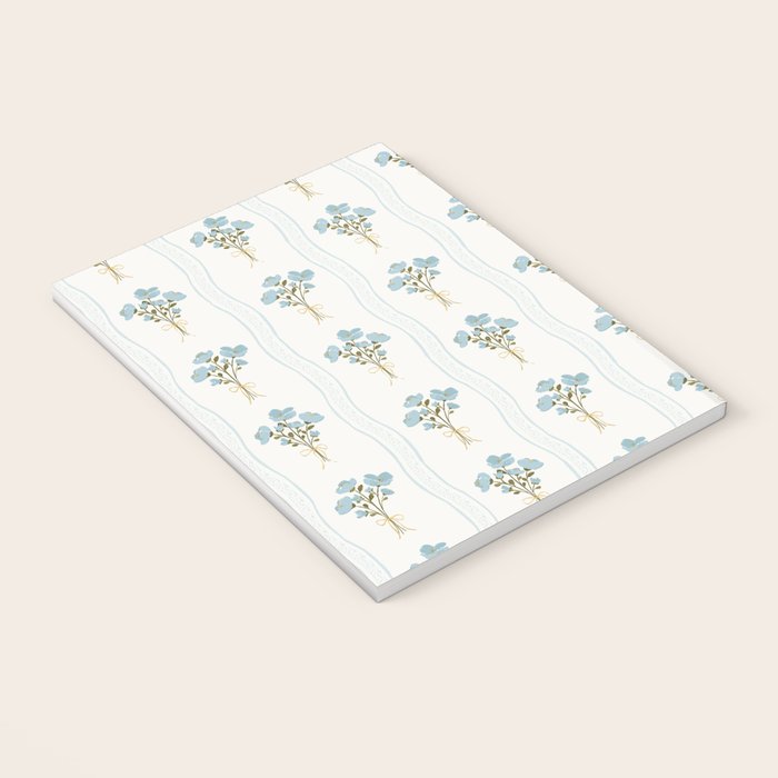 Delicate floral bouquets with vertical stripes - light blue peacock and moss green flowers pattern Notebook Gallery Image 3