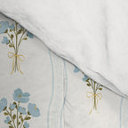 Delicate floral bouquets with vertical stripes - light blue peacock and moss green flowers pattern Comforter Gallery Image 4