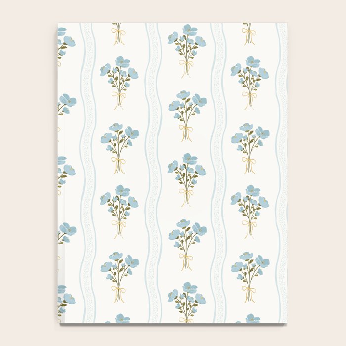 Delicate floral bouquets with vertical stripes - light blue peacock and moss green flowers pattern Notebook Gallery Image 4