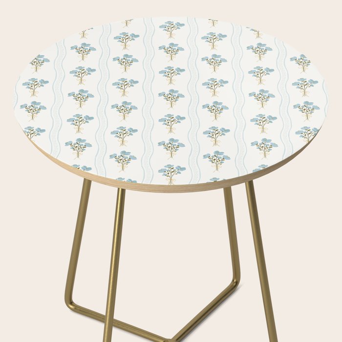 Delicate floral bouquets with vertical stripes - light blue peacock and moss green flowers pattern Side Table Gallery Image 2