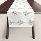 Delicate floral bouquets with vertical stripes - light blue peacock and moss green flowers pattern Table Runner Gallery Image 1