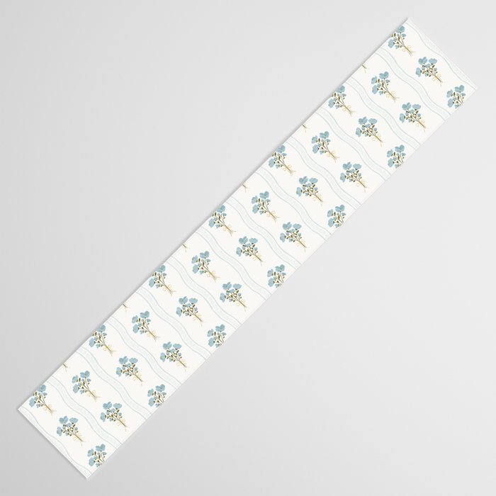 Delicate floral bouquets with vertical stripes - light blue peacock and moss green flowers pattern Table Runner Gallery Image 3