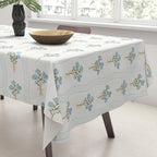 Delicate floral bouquets with vertical stripes - light blue peacock and moss green flowers pattern Tablecloth Gallery Image 3