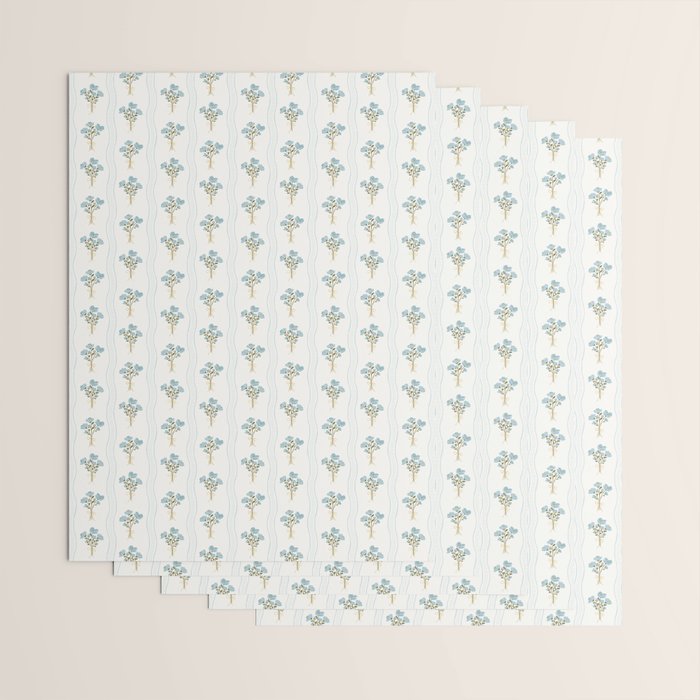 Delicate floral bouquets with vertical stripes - light blue peacock and moss green flowers pattern Wrapping Paper Gallery Image 3