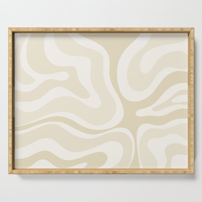 Modern Retro Liquid Swirl Abstract in Light Linen Beige Serving Tray Gallery Image 1