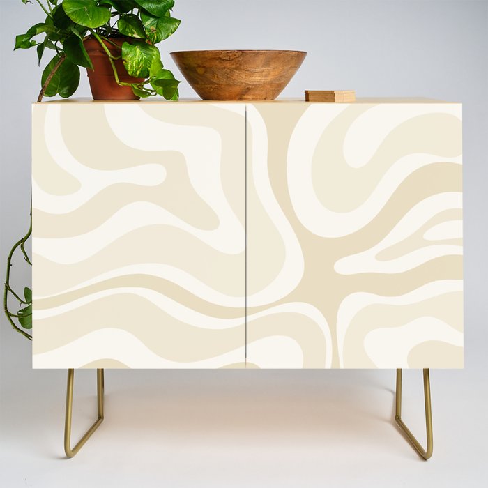 Modern Retro Liquid Swirl Abstract in Light Linen Beige Credenza Gallery Image 1