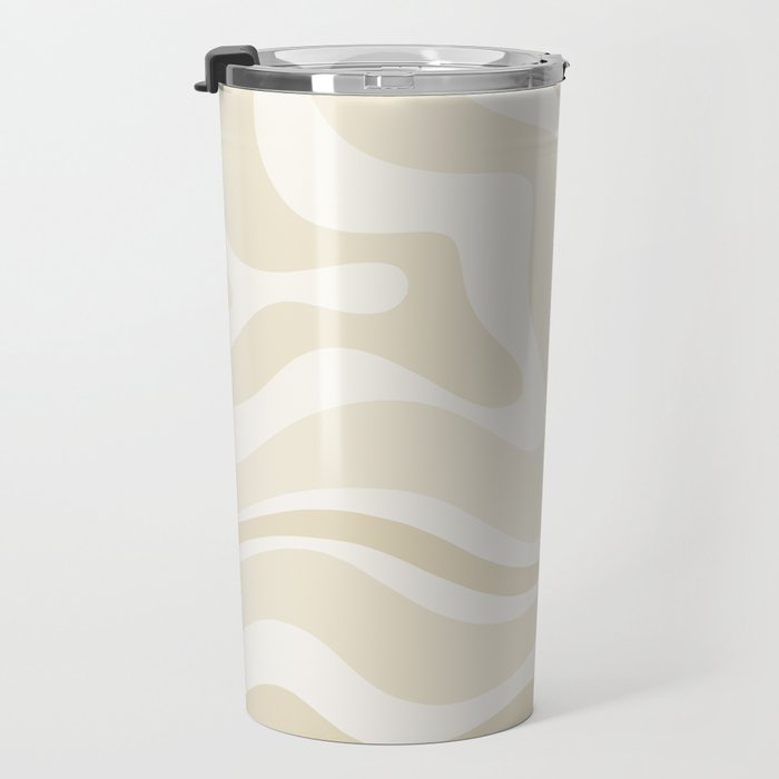 Modern Retro Liquid Swirl Abstract in Light Linen Beige Travel Mug Gallery Image 3