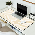 Modern Retro Liquid Swirl Abstract in Light Linen Beige Desk Mat Gallery Image 2